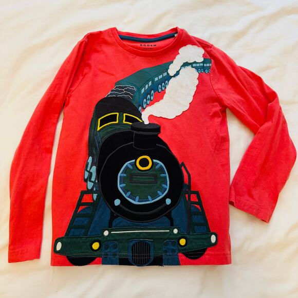 Mini Boden Coral Long Sleeve T-Shirt Train Steam Engine Applique Size 7-8Y - Picture 1 of 5